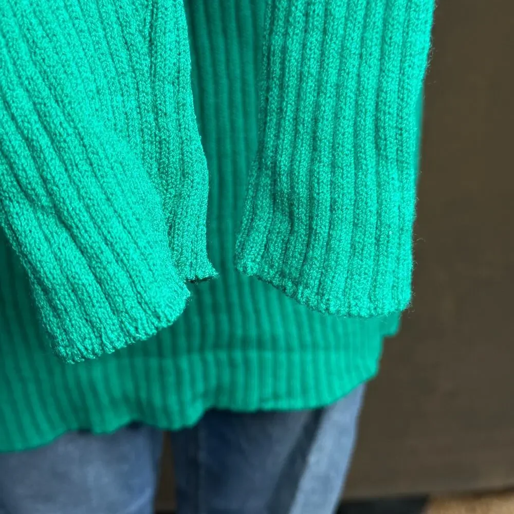 Vintage St. John Collection by Marie Gray Sweater Gold Button Teal Green Size M